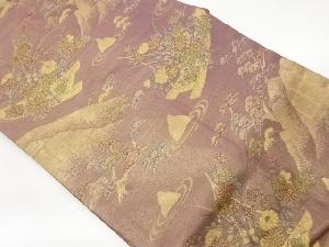 花船に松・山並み模様織出し名古屋帯